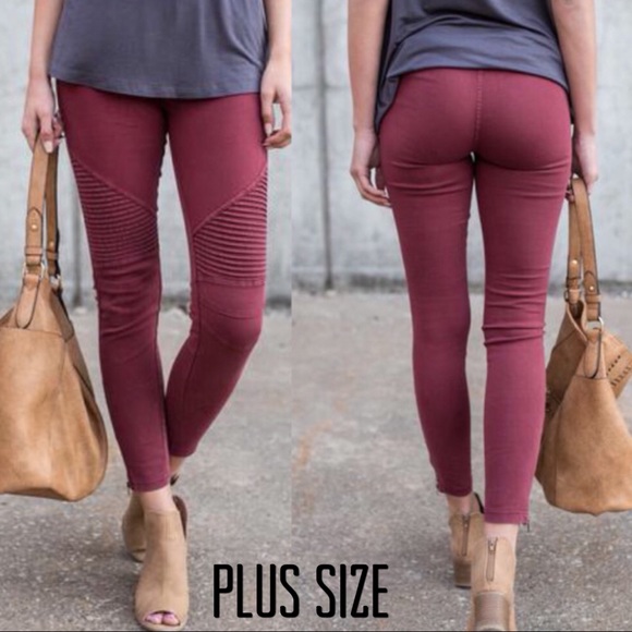Plus Size Burgundy Moto Pants - Picture 3 of 3